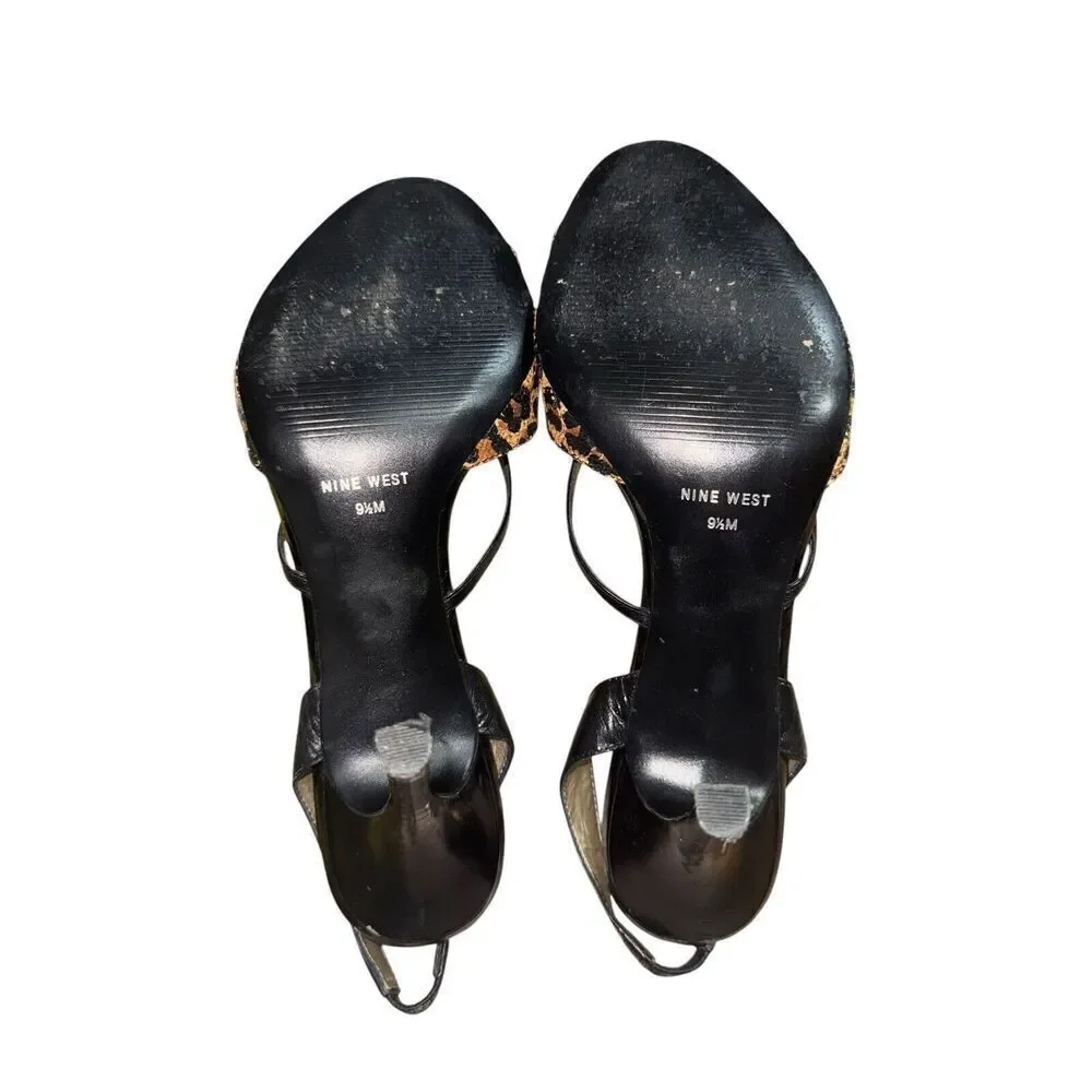 Nine West Leopard Print Strappy Open Toe Pumps women's Size 9.5 Good Condition